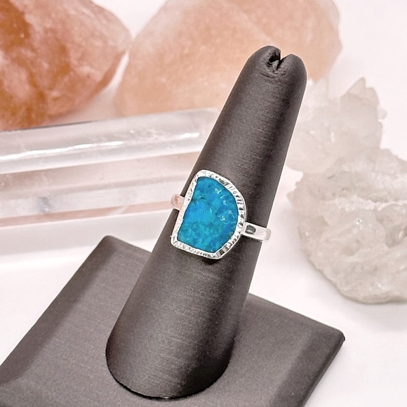 Sleeping Beauty Turquoise Solid Sterling Silver Natural Raw Freeform Ring - Picture 3 of 3